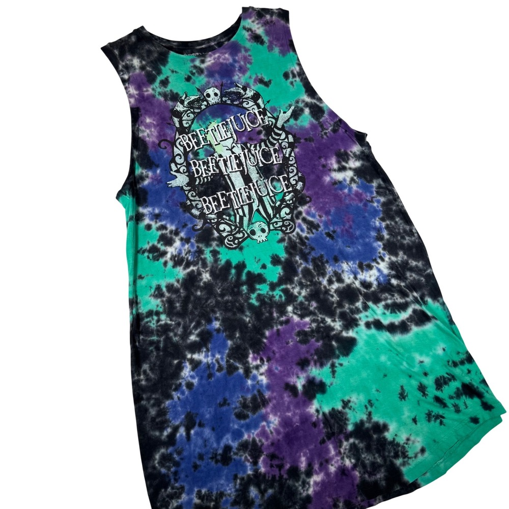 Beetlejuice Graphic Tank Mini Dress Womens Large Multi Tie Dye Movie Merch
